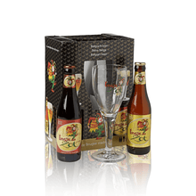 Load image into Gallery viewer, Bruges Zot Gift Set - Brouwerij De Halve Mann - Belgian Blonde & Brune, 4x330ml Bottle & Glass Gift Set