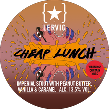 Load image into Gallery viewer, Cheap Lunch - Lervig Bryggeri X Track Brewing Co - Peanut Butter, Chocolate & Caramel Imperial Stout, 14%, 330ml Can