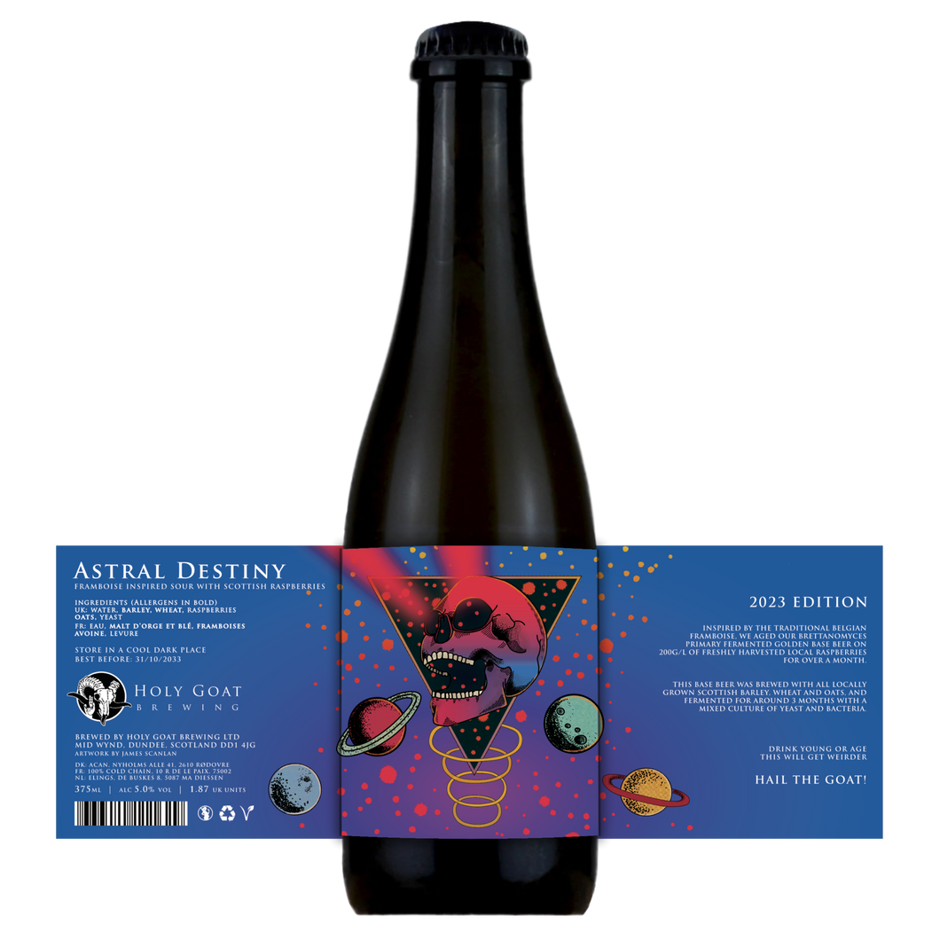 Astral Destiny 2023 - Holy Goat Brewing - Blended Barrel Aged Sour with Scottish Raspberries, 5%, 375ml Bottle