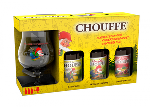Chouffe Gift Set - Brasserie d'Achouffe - Belgian Ales, 3x330ml Bottle & Glass Gift Set