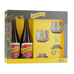 Kasteel Rouge Gift Set - Kasteel Brouwerij Vanhonsebrouck - Belgian Cherry Beer, 8%, 2x750ml & 2 Glass Gift Set