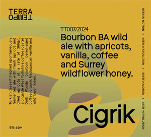 Cigrik - Terra Tempo - Bourbon BA Wild Ale with Apricots, Vanilla, Coffee and Surrey Wildflower Honey, 8%, 750ml Bottle