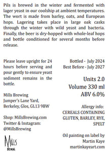 Pils - Mills Brewing - Coolship Pilsner, 6%, 330ml Bottle