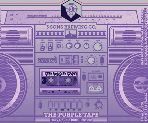 Stereo Sets: The Purple Tape - 3 Sons Brewing - Hazy TDH DIPA, 8%, 440ml Can