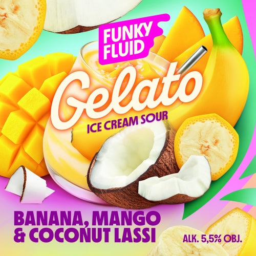 Gelato Ice Cream Sour Banana, Mango & Coconut Lassi - Funky Fluid - Banana, Mango & Coconut Lassi Ice Cream Sour, 5.5%, 500ml Can