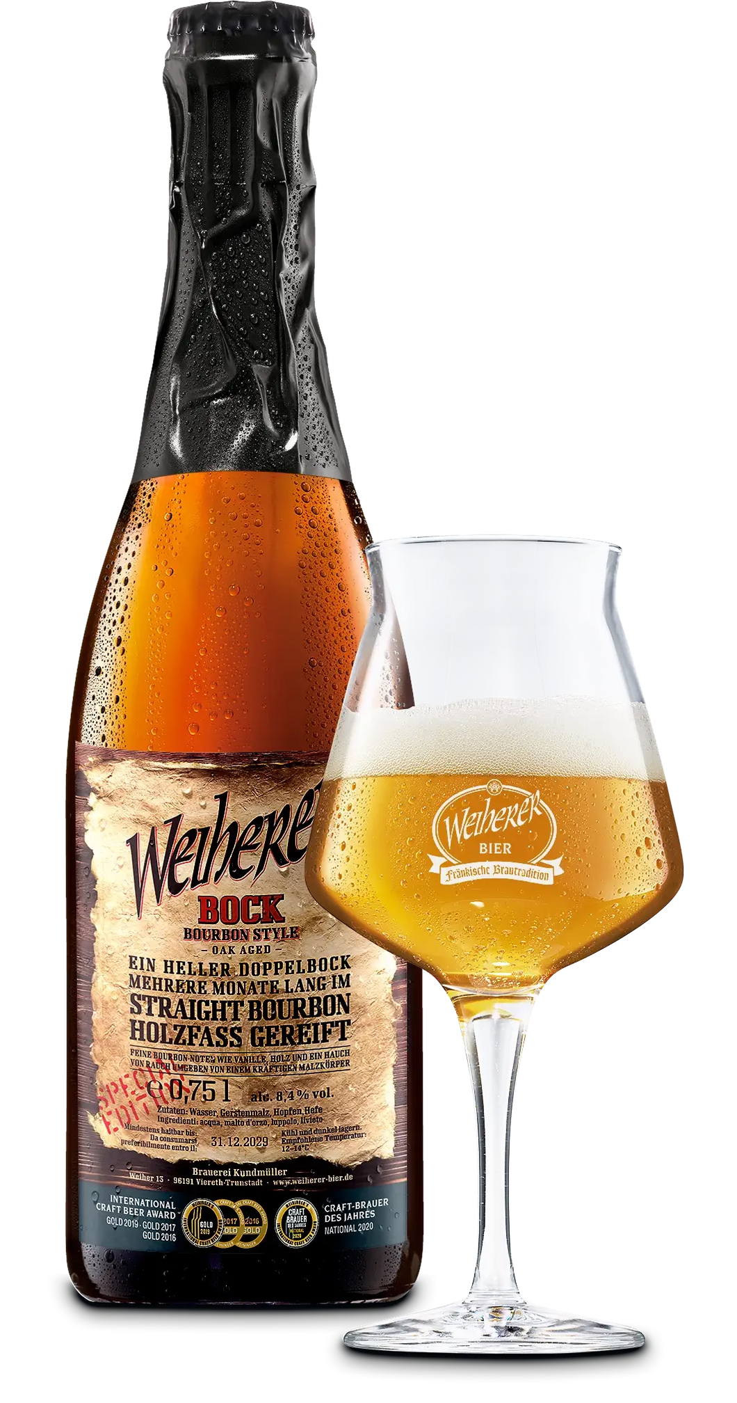 Weiherer Bock Bourbon Style Oak Aged - Brauerei-Gasthof Kundmüller - Boubon Berrel Aged Bockbier, 8.4%, 750ml Sharing Bottle