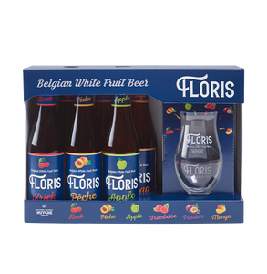 Floris Discovery Gift Set - Huyghe Brewery - Mixed Belgian Fruit Beers, 3.6%, 6x330ml Bottle & Glass Gift Set