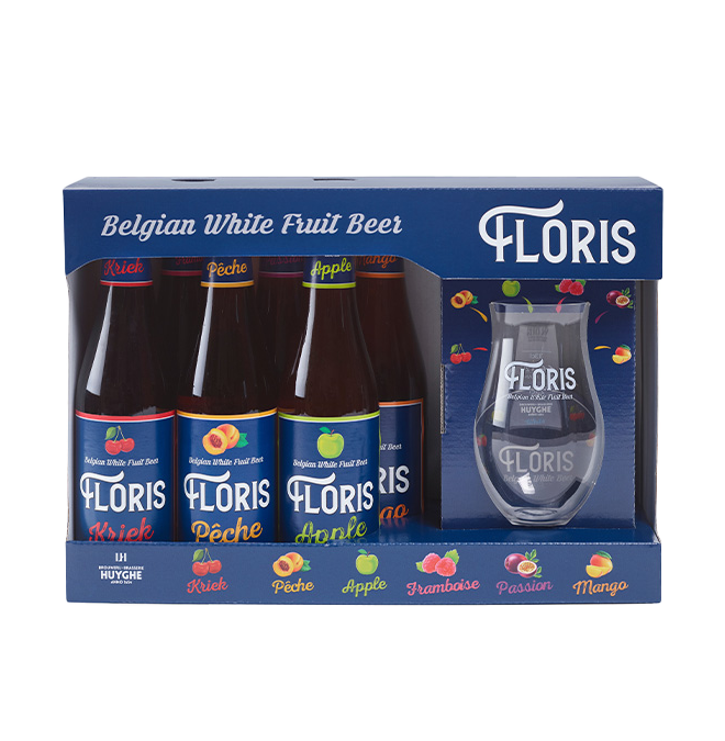 Floris Discovery Gift Set - Huyghe Brewery - Mixed Belgian Fruit Beers, 3.6%, 6x330ml Bottle & Glass Gift Set