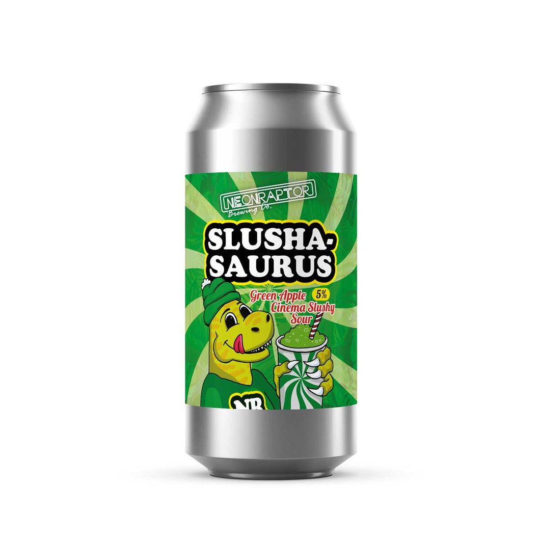 Slushasaurus - Neon Raptor - Green Apple Cinema Slushy Sour, 5%, 440ml Can