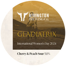 Load image into Gallery viewer, Gladiatrix - Rivington Brewing Co X IWD - Peach &amp; Cherry Sour, 5%, 500ml Can
