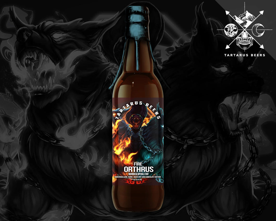 Fire Orthrus - Tartarus Beers - Heaven Hill Bourbon Barrel Aged Imperial Stout with Marshmallow, Fudge, Hazelnut & Chocolate, 10.4%, 330ml Bottle