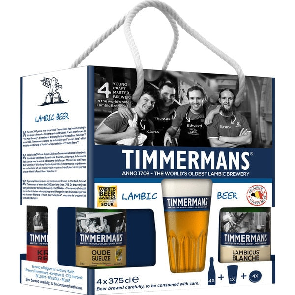 Timmermans Lambic Gift Set - Timmermans - Belgian Lambics, 4-6.7%, 4x375ml Bottles & Glass Gift Set