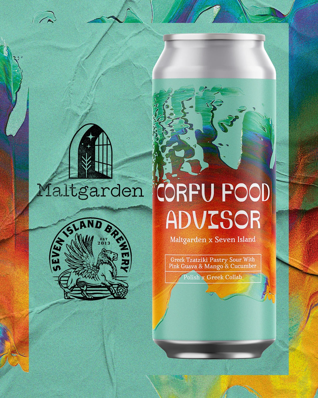 Corfu Food Advisor - Maltgarden X Seven Island Brewery - Greek Tzatziki Pastry Sour with Pink Guava, Mango & Cucumber, 5.5%, 500ml Can