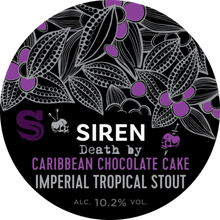 Load image into Gallery viewer, Death By Caribbean Chocolate Cake - Siren Craft Brew - Cypress Wood, Amburana Wood, Vanilla, Cacao Nibs, Cacao Husks, 10.2%, 330ml Can
