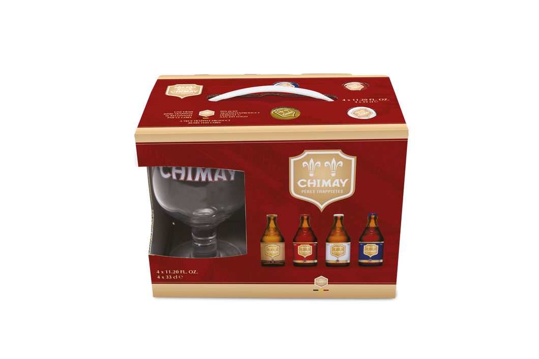 Chimay Gift Set - Bières de Chimay - Belgian Ales, 4x330ml Bottle & Glass Gift Set