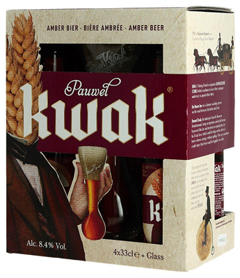 Kwak Gift Set - Brouwerij Bosteels - Belgian Tripel, 8.7%, 4x330ml Bottle & Glass with Stand Gift Set