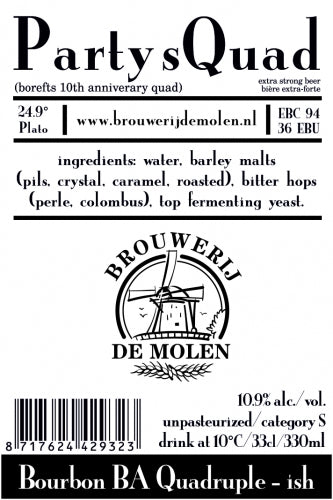 Party sQuad - Brouwerij De Molen - Bourbon Barrel aged Quadrupel, 10.9%, 330ml Bottle