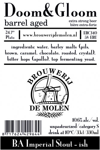 Doom & Gloom Barrel Aged - Brouwerij De Molen - Blended Barrel Aged Imperial Stout, 10.6%, 330ml Bottle