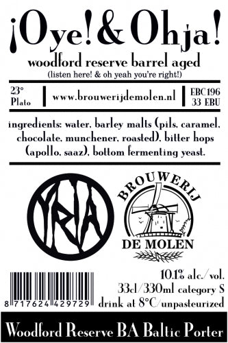 ¡Oye! & Ohja! Woodford Reserve Barrel Aged - Brouwerij De Molen - Woodford Reserve Barrel Aged Baltic Porter, 10.1%, 330ml