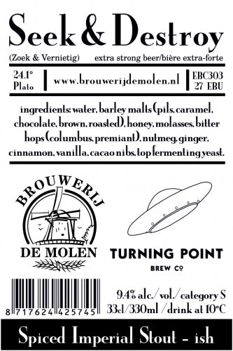 Seek & Destroy - Brouwerij De Molen X Turning Point Brew Co - Spiced Imperial Stout, 9.4%, 330ml Bottle