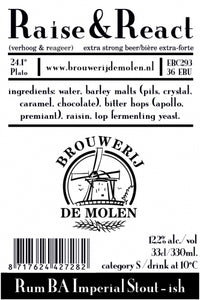 Raise & React - Brouwerij De Molen - Rum Barrel Aged Raisin Imperial Stout, 12.2%, 330ml Bottle