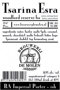 Tsarina Esra Woodford Reserve BA - Brouwerij De Molen - Woodford Reserve Barrel Aged Imperial Stout, 11.9%, 330ml Bottle