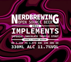 Implements 2021 Coffee & Coconut Edition - Nerd Brewing - Imperial Chocolate Truffle Stout Coffee & Coconut Edition, 11.7%, 330ml Bottle