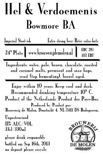 Hel & Verdoemenis Bowmore Barrel Aged - Brouwerij De Molen - Bowmore Barrel Aged Imperial Stout, 10.5%, 330ml Bottle