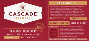 Sang Rouge - Cascade Brewing - Red Ale Aged In Oak Casks, 7.8%, 750ml Sharing Bottle