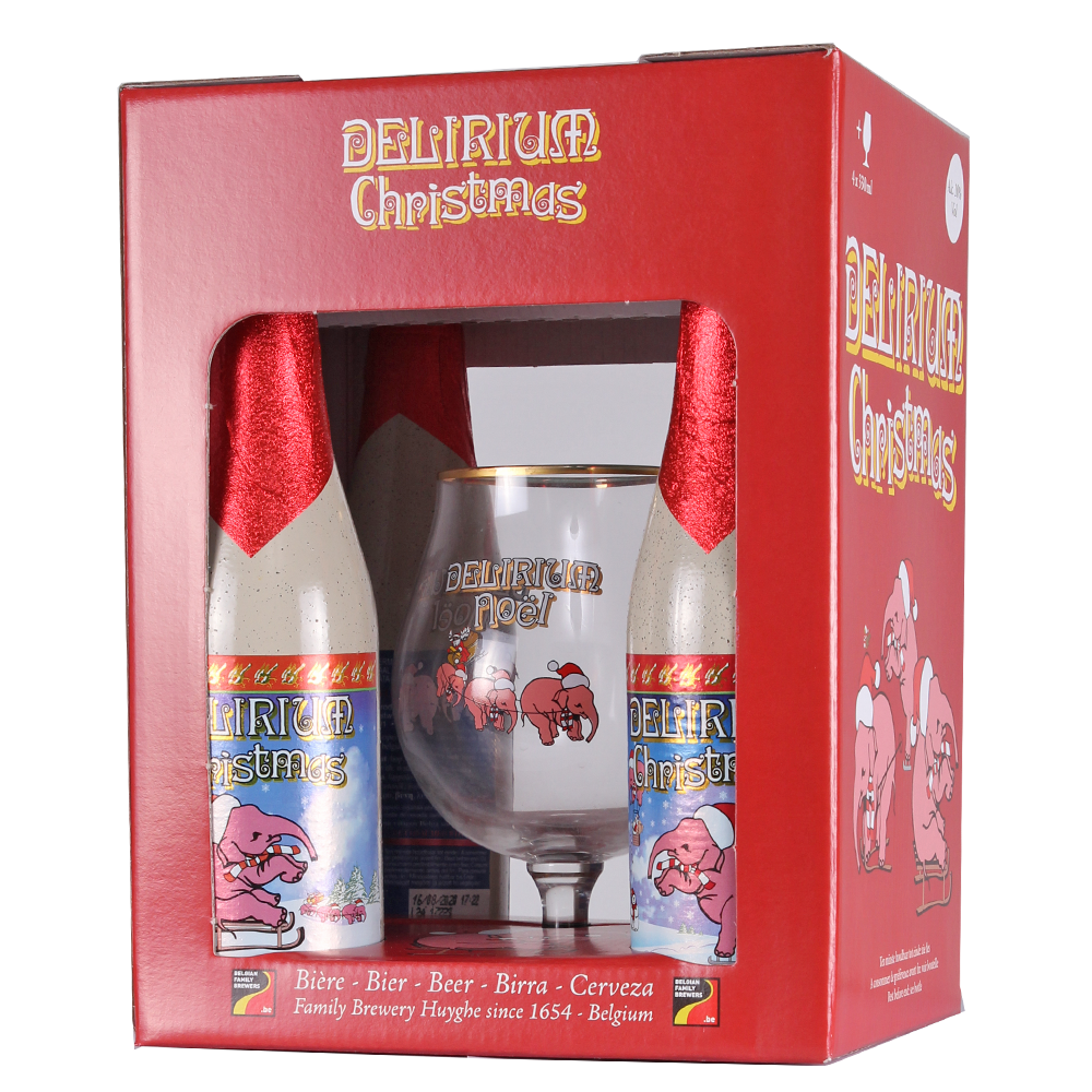 Delirium Christmas Gift Set - Brouwerij Huyghe (Delirium) - Xmas Belgian Strong Ale, 10%, 4x330ml Bottles & Glass Gift Set