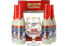 Load image into Gallery viewer, Delirium Christmas Gift Set - Brouwerij Huyghe (Delirium) - Xmas Belgian Strong Ale, 10%, 4x330ml Bottles &amp; Glass Gift Set
