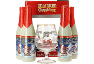 Delirium Christmas Gift Set - Brouwerij Huyghe (Delirium) - Xmas Belgian Strong Ale, 10%, 4x330ml Bottles & Glass Gift Set