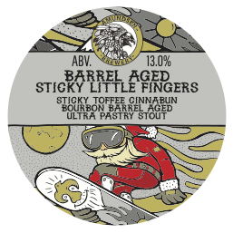 Barrel Aged Sticky Little Fingers - Amundsen Brewery - Bourbon Barrel Aged Sticky Toffee Cinnabun Ultra Pastry Stout, 13%, 330ml Can