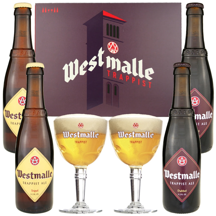Westmalle Gift Set - Brouwerij der Trappisten van Westmalle - Belgian Dubbel & Tripel, 4x330ml Bottle & 2 Glasses Gift Set