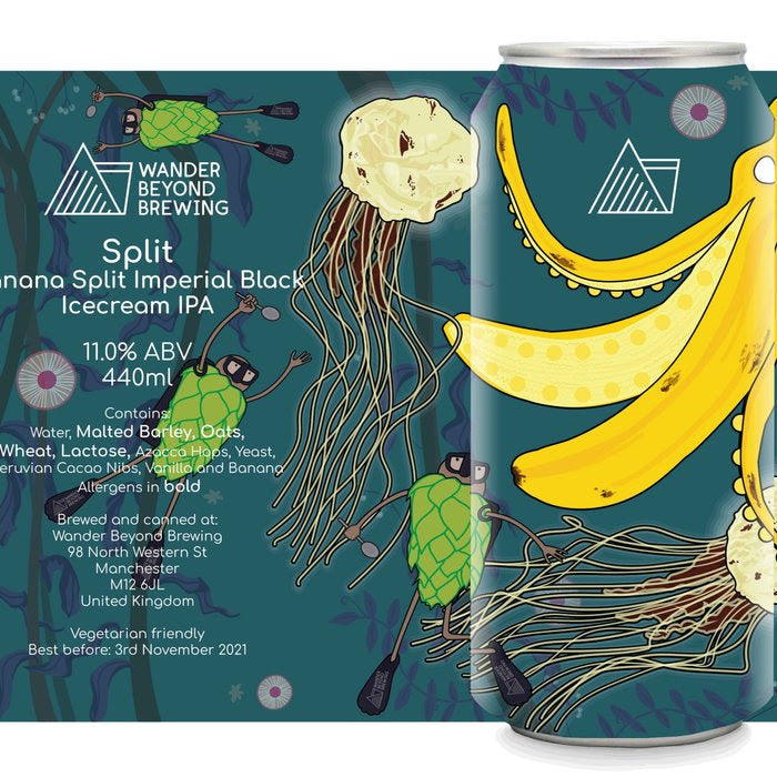 Split - Wander Beyond Brewing - Banana Split Imperial Black Ice Cream IPA, 11%, 440ml Can