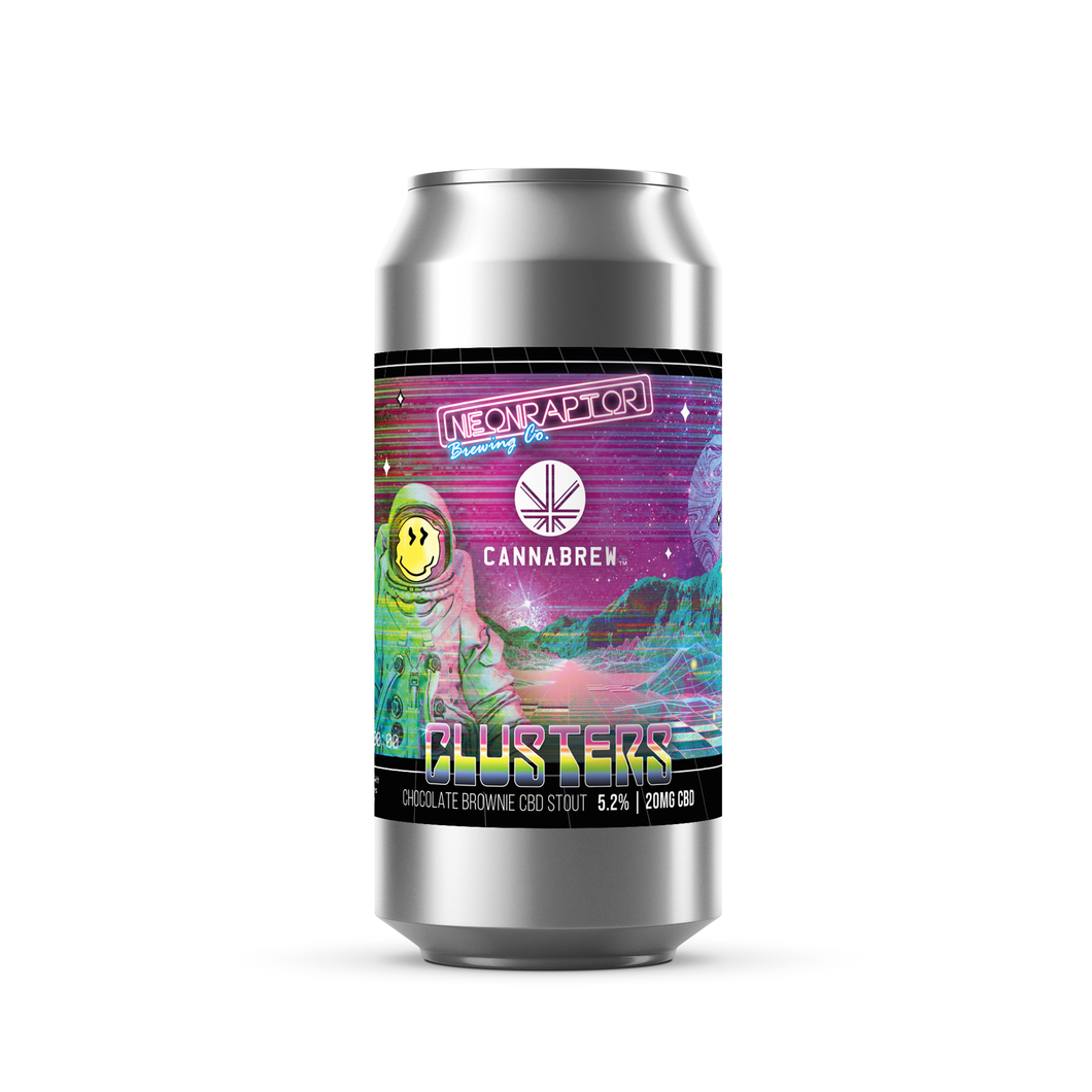 Clusters - Neon Raptor X Cannabrew - Chocolate Brownie CBD Stout, 5.2%, 440ml Can